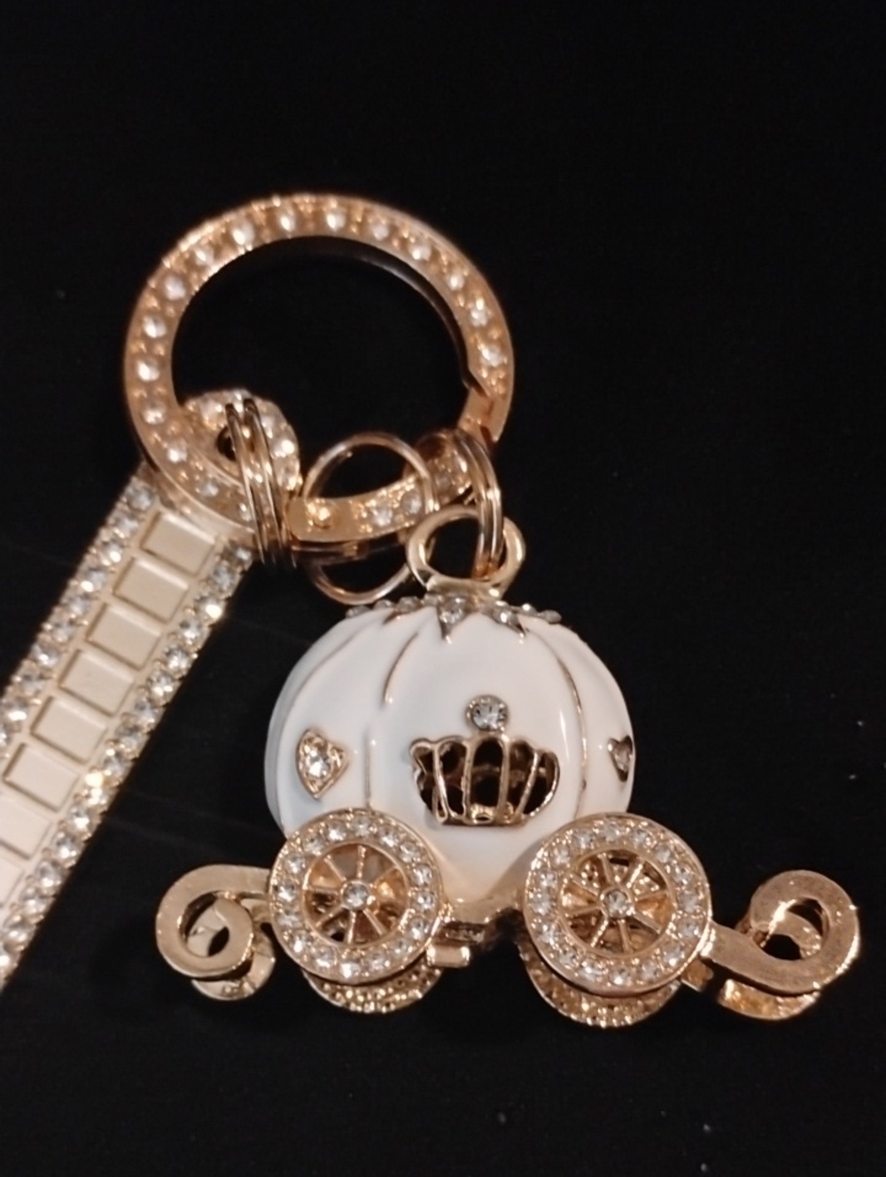 Gold-tone White Enamel Carriage Keychain Charm